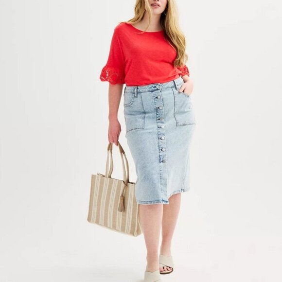 Sonoma Button Fly Midi Denim Jean Skirt 22W - Picture 1 of 11